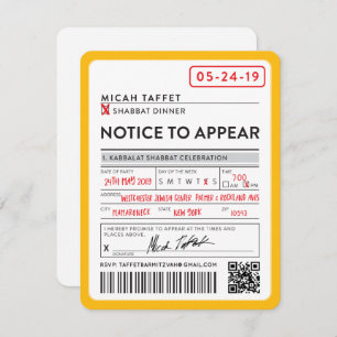 Convite BAR DE DESIGN PERSONALIZADO Mitzvah New York Ticke