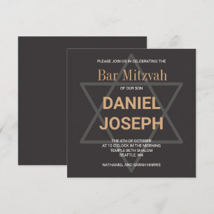 Convite Bar de estrela judaica quadrada Mitzvah - ouro pre