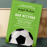 Convite Bar de futebol Mitzvah | Futebol Mitzvah<br><div class="desc">O tema do futebol é bar mitzvah,  convites com um fundo de campo de futebol verde,  uma bola de futebol,  jogadores de futebol e um moderno modelo de festa que é fácil de personalizar.</div>