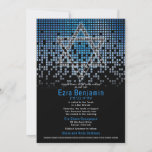 Convite Bar de Jogador de Vídeo Negro Azul Mitzvah<br><div class="desc">Azul, preto e cinza (cinza) chovendo jogador de pixel ou Bar de jogos Mitzvah convite. Este design de jogos inspirado no jogador não tradicional apresenta uma estrela judia de David. Há também píxeis de computador azuis e cinzas (cinzas) em chuva ou em cascata ao longo da parte superior do convite....</div>