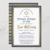Bar de nome hebraico Mitzvah Elegante Dourado Bran