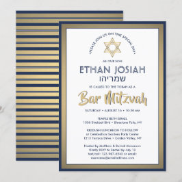 Convite Bar de nome hebraico Mitzvah Elegante Dourado Bran