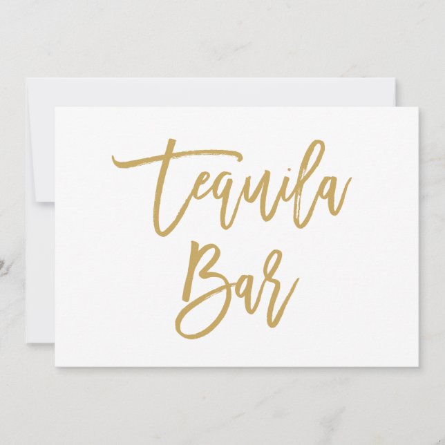 Convite Bar de Tequila Chic com Letra Manual em Dourado (Frente)