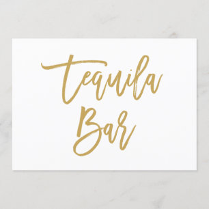 Convite Bar de Tequila Chic com Letra Manual em Dourado