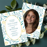 Convite Bar de Watercolor Botanical Star - Foto Mitzvah<br><div class="desc">Cartão perfeito para anunciar um morcego mitzvah, bar mitzvah ou outra celebração judaica! A mão fez a aquarela de arte para você na frente e foto atrás! TOTALMENTE PERSONALIZÁVEL! Clique em "Personalizar" acima para editar o texto e adicionar sua própria foto. Clique em "editar usando a ferramenta design" para ajustar...</div>