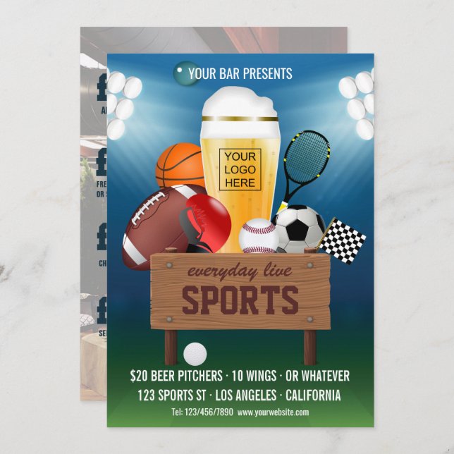 Convite Bar desportivo Menu Promo de eventos adicione foto (Frente/Verso)