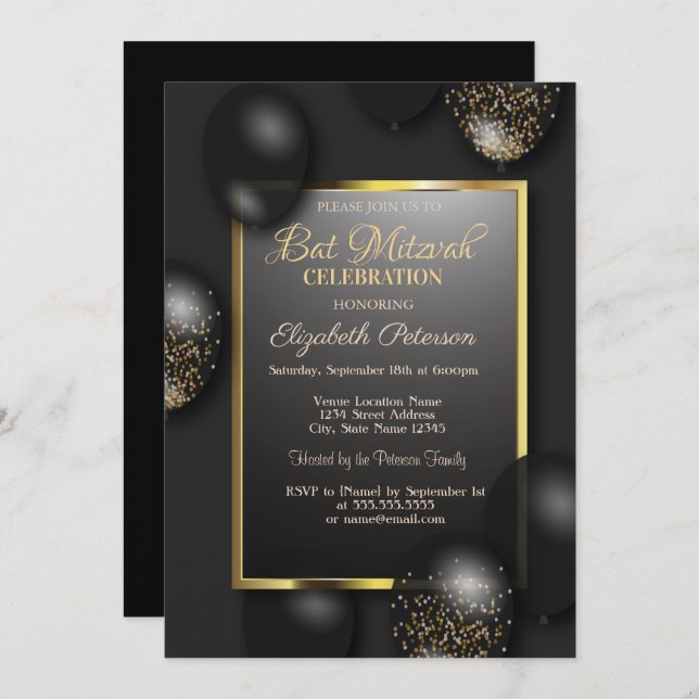 Convite Bar dos Balões Modernos Mitzvah (Frente/Verso)