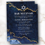 Convite Bar Dourado Marble Geode, Elegante moderno, Mitzva<br><div class="desc">Azul Elegante moderno,  azul e Bar de Geodo de Agato de Marble Dourado,  Mitzvah Convite</div>