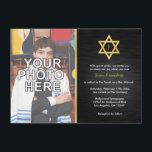Convite Bar Elegante do Monograma Mitzvah com foto<br><div class="desc">Adicione sua própria foto.  Bar mitzvah.  Negro clássico e ouro.</div>