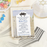 Convite Bar Feliz Mitzvah Jerusalem Kotel Tefillin Vintage<br><div class="desc">Feliz Bar Mitzvah 20XX Cartão de saudação, Convite com modelo. "Prayers Jerusalem Kotel", ilustração da pintura aquosa da paisagem da Parede Ocidental, por Sofia Polonsky. Elementos tradicionais Tefillin, estrela dourada de David Pattern. Vintage, Design. Acontecimentos Religiosos Bar A Decoração Mitzvahs, Aniversário 13. Convites e artigos de papelaria > Convites e...</div>