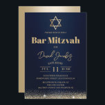 Convite Bar judeu Mitzvah Marinho moderno azul e Dourado<br><div class="desc">Bar Mitzvah Star de David Modern Marinho Blue & Dourado Convites Judaicos.</div>