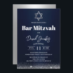 Convite Bar judeu Mitzvah Star de David Modern Marinho Azu<br><div class="desc">Bar Mitzvah Star de David Modern Marinho Blue & Silver Convites Judeus.</div>