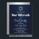 Convite Bar judeu Mitzvah Star de David Modern Marinho Azu<br><div class="desc">Bar Mitzvah Star de David Modern Marinho Blue & Silver Convites Judeus.</div>