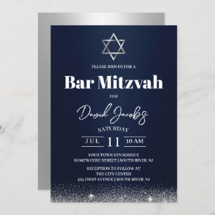 Convite Bar judeu Mitzvah Star de David Modern Marinho Azu