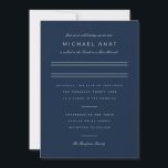 Convite Bar Minimalista Mitzvah Marinho Prata Azul<br><div class="desc">Esquema minimalista. Altere a cor e as fontes até mesmo as linhas e o fundo de cores personalizado para corresponder ao seu evento.</div>