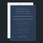 Convite Bar Minimalista Mitzvah Marinho Prata Azul<br><div class="desc">Esquema minimalista. Altere a cor e as fontes até mesmo as linhas e o fundo de cores personalizado para corresponder ao seu evento.</div>