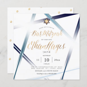 Convite Bar Minimalista PixDezines Mitzvah, Faux Dourado