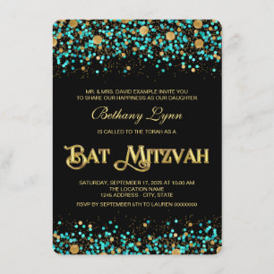 Convite Bar Mitsvá Azul Turquesa e Dourado
