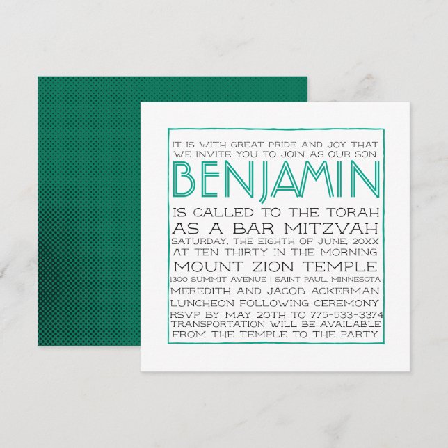Convite Bar Mitzvah - 2018 Pantone Arcadia (Frente/Verso)