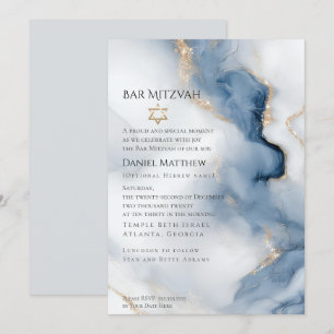 Convite Bar Mitzvah Ágata Azul Empoeirado Moderno