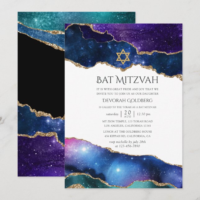 Convite Bar Mitzvah Ágata Galáxia (Frente/Verso)