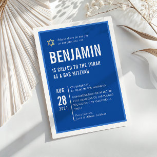 Convite BAR MITZVAH arrojado, azul real e geométrico