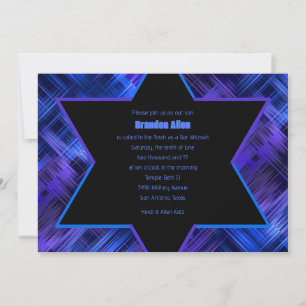 Convite Bar Mitzvah Azul e Roxo Xadrez Abstrato