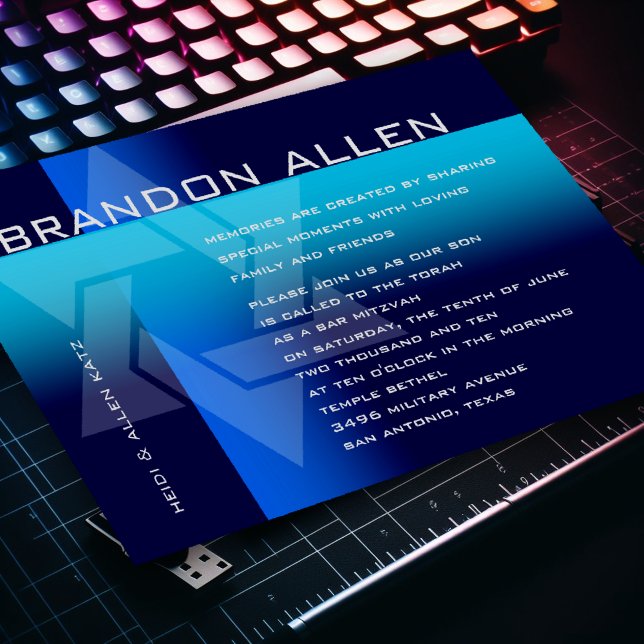 Convite Bar Mitzvah Azul e Turquesa em Qualquer Cor (Criador carregado)