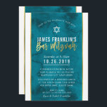 Convite BAR MITZVAH azul lacrimogênio dourado<br><div class="desc">pelo kat massard >> kat@simplysweetPAPERIE.com <<< design de convite de tendência para o BAR do seu filho MITZVAH Setup como modelo, é simples você adicionar seus próprios detalhes ou clicar no botão personalizar e você pode adicionar ou alterar texto, fontes, tamanhos etc. DICA: 1. Para alterar/mover gráficos / alterar a...</div>