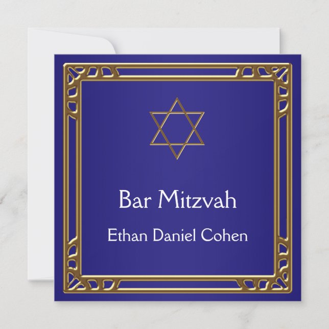 Convite Bar Mitzvah Azul Marinho Barra de Ouro (Frente)