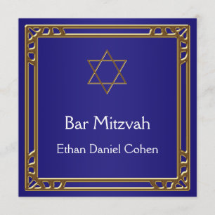 Convite Bar Mitzvah Azul Marinho Barra de Ouro