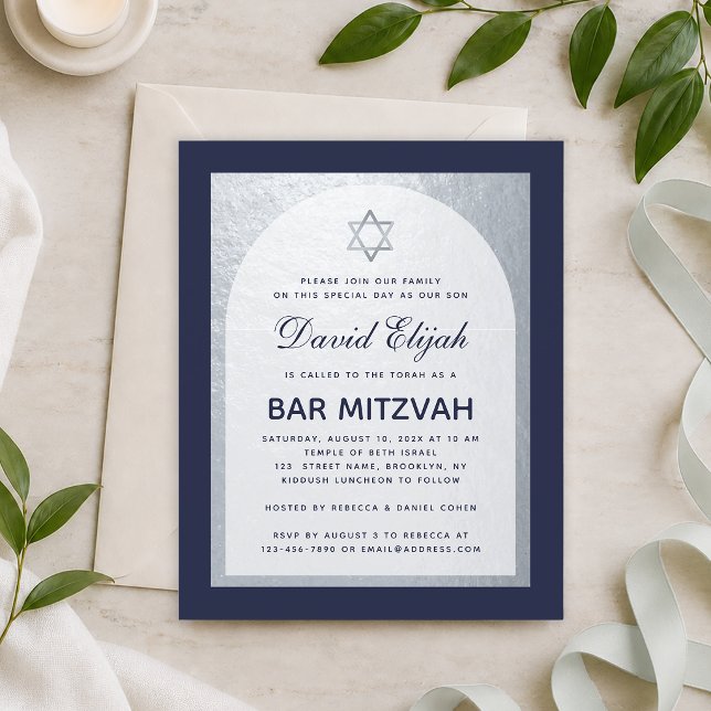 Convite Bar Mitzvah Azul Marinho Prata Orçamento (Criador carregado)