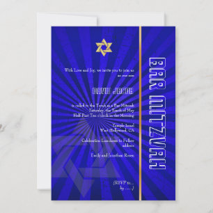 Convite Bar Mitzvah/azul real/ouro
