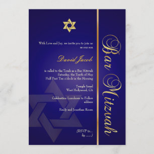 Convite Bar Mitzvah/azul real/ouro