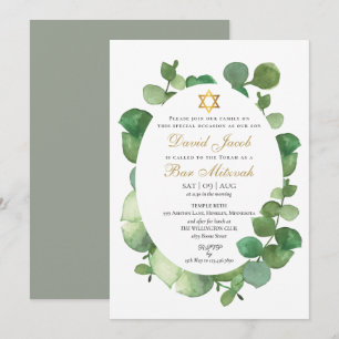 Convite Bar Mitzvah Bat Mitzvah Aquarela Verde