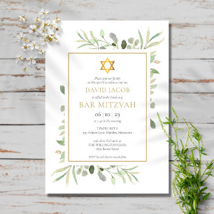 Convite Bar Mitzvah Bat Mitzvah de Aquarela Verde