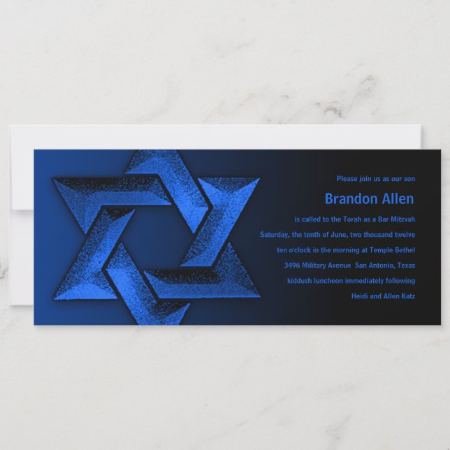Convite Bar Mitzvah Black and Blue Star (Frente)