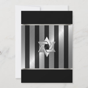 Convite Bar Mitzvah Black and Silver Stripe Star de David