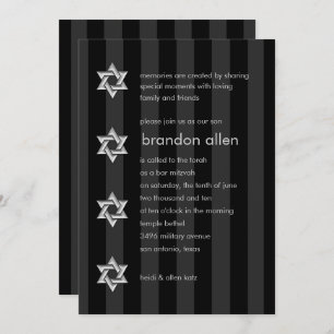 Convite Bar Mitzvah Black Stripe Silver Star