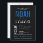 Convite BAR MITZVAH bloco moderno negrito azul real preto<br><div class="desc">por kat massard >> WWW.SIMPLYSWEETPAPERIE.COM <<< - - - - - - - - - - - CONTATE ME para ajudar a equilibrar seu tipo perfeitamente Adore o design, mas gostaria de ver algumas mudanças - outro esquema de cores, produto, adicionar uma foto ou adaptado para uma ocasião diferente -...</div>