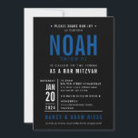 Convite BAR MITZVAH bloco moderno negrito azul real preto<br><div class="desc">por kat massard >> WWW.SIMPLYSWEETPAPERIE.COM <<< - - - - - - - - - - - CONTATE ME para ajudar a equilibrar seu tipo perfeitamente Adore o design, mas gostaria de ver algumas mudanças - outro esquema de cores, produto, adicionar uma foto ou adaptado para uma ocasião diferente -...</div>