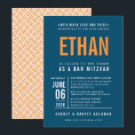 Convite BAR MITZVAH bloco negrito moderno bloco azul escur<br><div class="desc">por kat massard >> WWW.SIMPLYSWEETPAPERIE.COM <<< - - - - - - - - - - - CONTATE ME para ajudar a equilibrar seu tipo perfeitamente Adore o design, mas gostaria de ver algumas mudanças - outro esquema de cores, produto, adicionar uma foto ou adaptado para uma ocasião diferente -...</div>