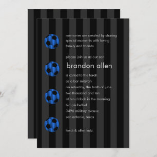 Convite Bar Mitzvah Blue e Black Soccer Ball