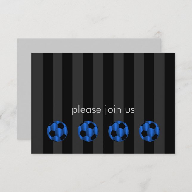 Convite Bar Mitzvah Blue e Black Soccer Ball (Frente/Verso)
