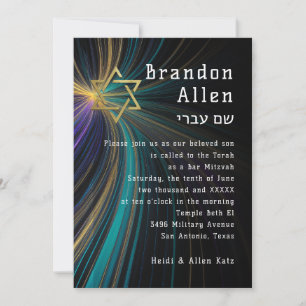 Convite Bar Mitzvah Blue e Dourados Rays