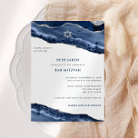 Convite Bar Mitzvah Blue e Silver Agate Border Modern<br><div class="desc">Este design moderno apresenta uma bela borda de agitação azul e prateada e seu texto personalizado na frente e atrás, se necessário. Use o formulário modelo para adicionar seu texto. Os menus avançados de edição, acessados escolhendo "personalizar ainda mais", permitirão que você altere as fontes, as cores e o layout....</div>