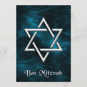 Convite Bar Mitzvah Blue Nebulae & Silver Star de David