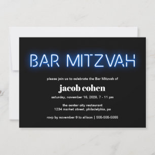 Convite Bar Mitzvah Blue Neon Lights
