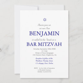 Convite Bar Mitzvah Blue Pattern Star de David Jewish I