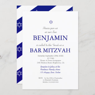 Convite Bar Mitzvah Blue Pattern Star de David Jewish I
